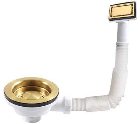 TALEA - Kit de desagüe para fregadero de cocina, filtro dorado con desbordamiento rectangular (dorado)