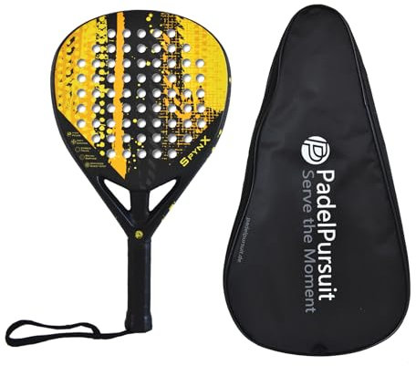 PadelPursuit SpynX - Padel-Schläger 100% Kohlefaser, Spezial-Oberfläche für verbesserten Spin, Paddle Tennis Schläger für Männer & Frauen - 360g Leicht & langlebig - Kostenlose Schlägerhülle inklusive