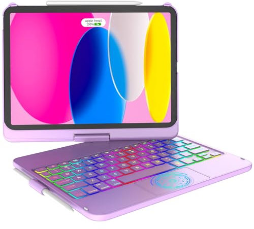 KARAFUN Custodia con tastiera touchpad per iPad 10a generazione (10,9, 2022)& ipad 11th (A16 2025), retroilluminazione a 10 colori e custodia protettiva girevole a 360° con portapenne(Italiano)