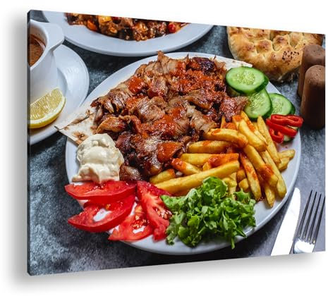 deyoli Ein köstlicher Teller mit Döner und knusprigen Pommes, ein Fest für die Sinne. Format: 80x60 cm als Leinwandbild, Motiv fertig gerahmt auf Echtholzrahmen, Hochwertiger Digitaldruck mit Rahmen