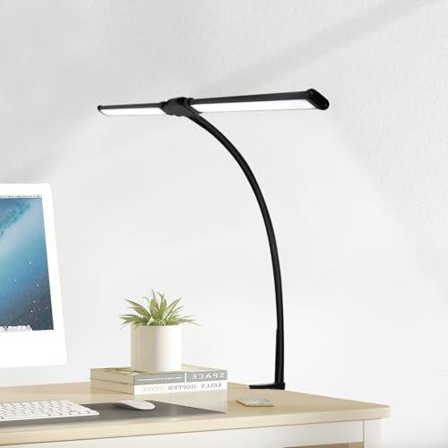 allchn LED Desk Lamp with Clamp, 62cm Super Wide Double Head & Bright 3 Color Modes X 10 Brightness Levels, USB Licht, Computer Monitor Flexible Lamp, Desk Light for Home Office