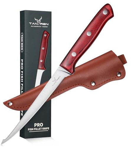 TAN REN Filitiermesser Fisch Scharf, 15.8 CM Profi Filetiermesser Fisch Angeln, Edelstahl Filetiermesser Fleisch mit Scheide, Profi Fischmesser für Fisch & Fleisch