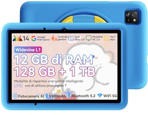 Blackview TabA6Kids Kinder Tablet Android 14 ,12GB RAM+128GB ROM(1TB TF) Octa Core Tablet für Kinder, 10 Zoll HD 1280*800, Widevine L1, 5100mAh, Dual Kamera 5MP+8MP,kindgerechte Hülle,Kindersicherung