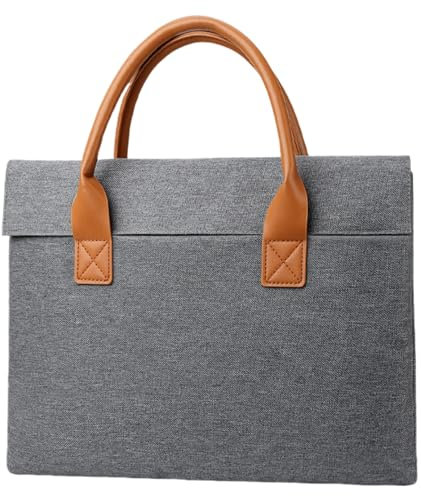 Borsa per laptop da 14,5-15,6 pollici - Cartella casual unisex con manici in pelle, adatta per lavoro e viaggi d'affari. (Grigio)