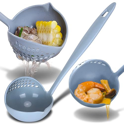 Retoo Espumadera de silicona, resistente al calor hasta 270 °C, apto para lavavajillas, cuchara para escurrir con mango ergonómico, suave para ollas revestidas, utensilios de cocina 33 cm
