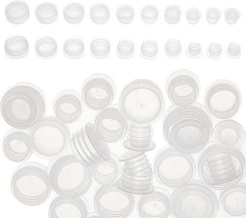 NICENEEDED 50 PCS Replacement Salt and Pepper Shaker Plug, 10 Sizes Plastic Salt Shakers Stoppers Reusable Pepper Shaker Plugs, Clear Round End Cap for Salt And Pepper Shakers Pots Bottles Pipes