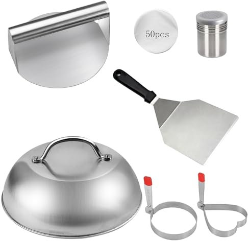 HpCuales Smash Burger Press Kit,8.7Cheese Melting Dome,Grill Spatula,5.5 Burger Smasher,Spice Shaker,Hamburger Press Tool for Flat Top Grill,Griddle Accessories for Outdoor BBQ Cooking,Grilling
