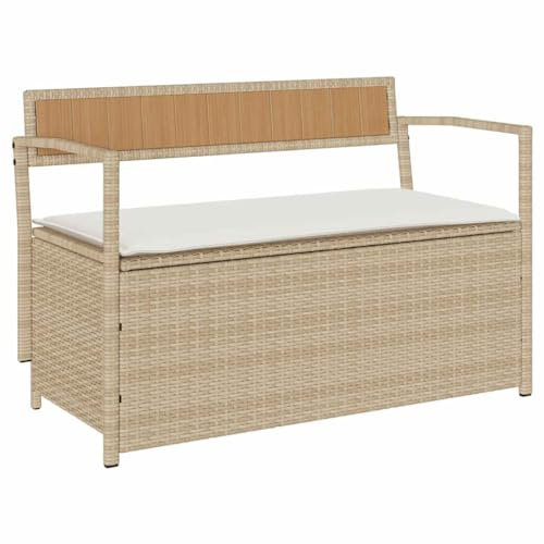 vidaXL Gartenbank mit Stauraum und Kissen Beige Poly Rattan, Gartenbank, Parkbank, Outdoor-Bank, Sitzbank, Terrassenbank, Außenbank, Gartenmöbel
