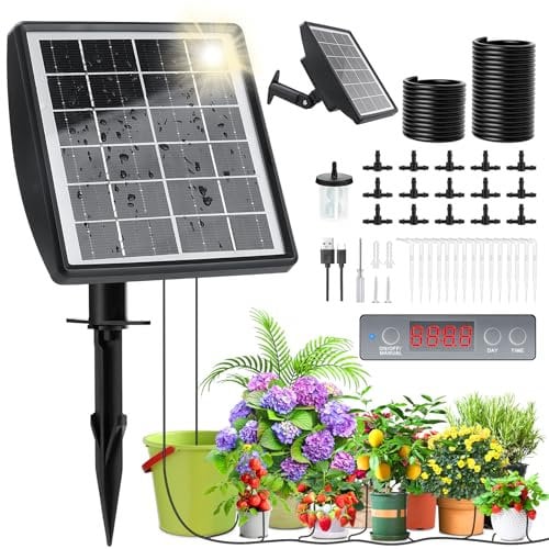 Riego Automatico Solar Macetas Exterior Interior 2025, Sistema de Riego por Goteo Solar con Programador y 15m Manguera, Kit Riego Automático Solar para Plantas Vacaciones Jardín Terraza Balcón