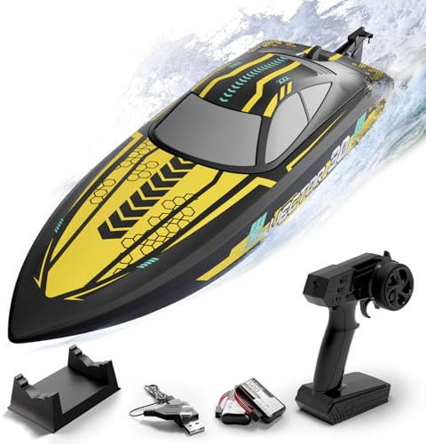 volantexrc Ferngesteuertes Boot, RC Boot 30 KM/H, 2,4-GHz Rennboote, 2 Batterien für Langer Spielzeit, Pools und Seen Spielzeug Geschenk für Kinder ab 14 Jahre (Gelb)
