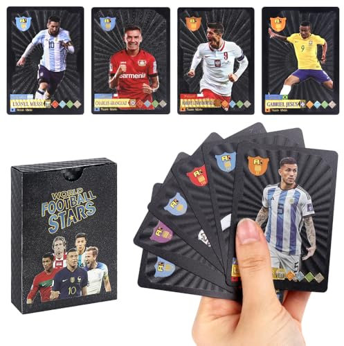 LUFEIS 55 Stück World Cup Fußball Star Karte, Fussballkarten, Soccer Star Collection Cards, Fußball Sammelkarte, Fußball Sammelkarte für Fans, Kinder, Jugendliche Und Erwachsene (Schwarz)