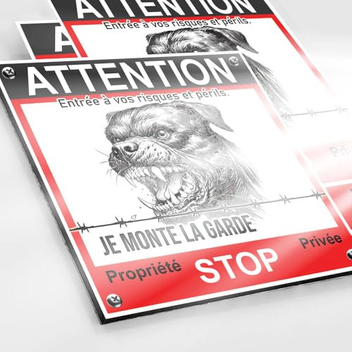 Panneau Attention au Chien 130x130mm Dibond 2mm + 2 Autocollants Vidéo Surveillance - Plaque Sécurité Alarme Propriété Privée