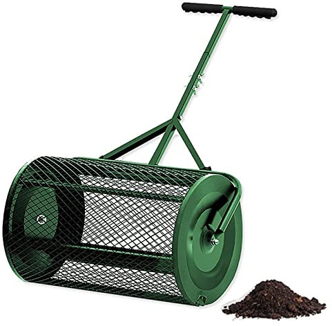 Compost Spreader, Lightweight Metal Mesh Manure Spreader with Adjustable T-Shaped Handle for Planting, Seeding, and Fertilizing Lawns & Gardens