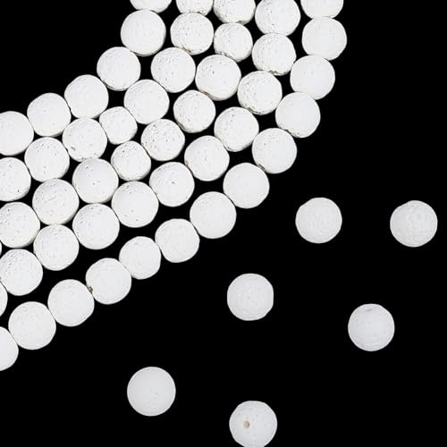 PONABEADIY 5 Strang 245 Stück 8mm Weiße Lavasteinperlen Mit Löchern Vulkanischer Runder Natürlicher Chakra Stein Edelstein Abstandshalter Öldiffusor Lose Perlen Für Die Schmuckherstellung Armbänder H