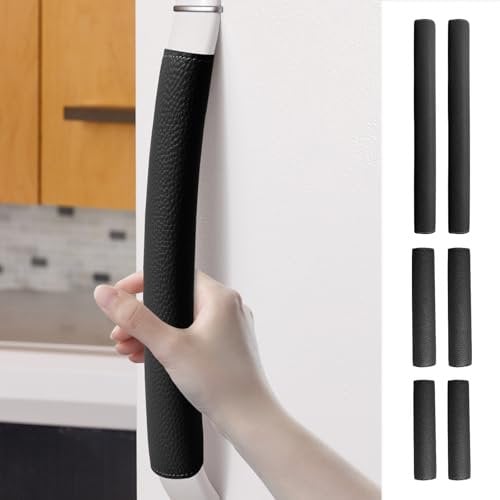 MENIBBLER 6 Pcs Non-Anti Slip PU Refrigerator Door Handle Cover for Fridge Oil Proof Appliance Grip Protector Furniture Handle Cover for Cabinet Home Use