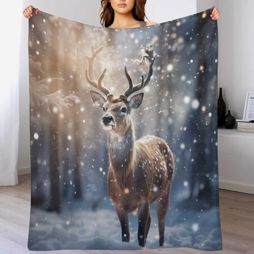 Hirsch Decke Kuscheldecke Mit 3D Muster Fleece Warm & Weich Flauschige Flannel Decken, Vier Jahreszeiten Bett Sofadecke 150×200cm