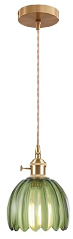 ESKED Vintage Pendelleuchte aus Glas mit E27-Fassung und Drehschalter, Deckenleuchte mit Lampenschirm in Blütenblattform, für Küche, Esszimmer oder Schlafzimmer (grün, 1 Stück)