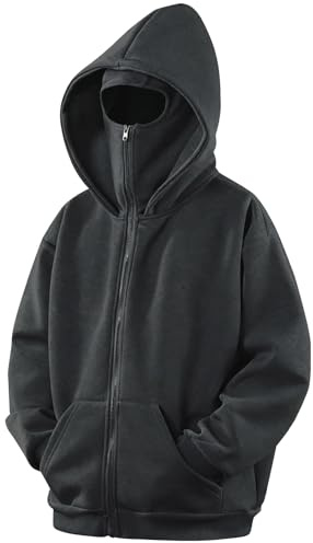 Felpa Uomo con Zip Invernale Passamontagna Giacca Hip Hop Stile Comoda Felpe con Cappuccio Pile Balaclava Hoodies Autunno Moda Manica Lunga Sweatshirt