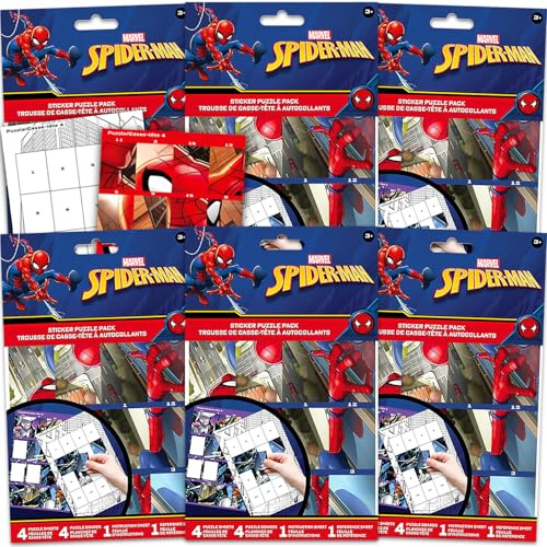 Spiderman-Aufkleber-Puzzle-Set für Kinder, 6 Spiderman-Puzzles mit Spider-Man, Spider-Gwen, mehr, Spider-Man Partygeschenke für Jungen und Mädchen