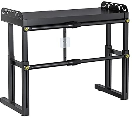 Étagère de rangement réglable pour micro-ondes – Acier au carbone robuste – Étagère extensible pour four à micro-ondes, noir mat, parfaite pour les petites cuisines
