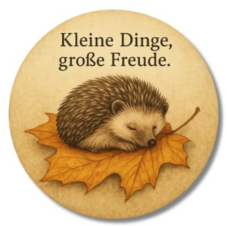 Zolavia Kühlschrankmagnet Rund 59 mm, Niedliches Igel Motiv Mit Text Kleine Dinge Große Freude, Dekorativ Für Küche, Büro, Homeoffice (59mm, 1Stück)