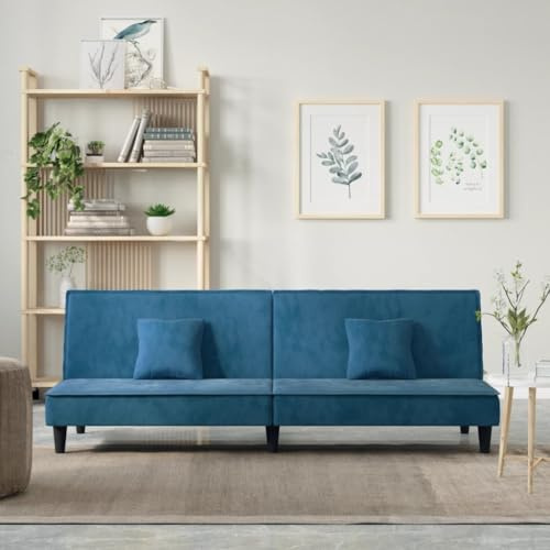 KTHLBRH Schlafsofa aus blauem Samt, gepolstert, weich, mit verstellbarer Rückenlehne und stabiler Struktur