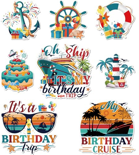 Birthday Cruise Door Decorations Magnetic, 8 Pcs Retro Nautical Cruise Ship Magnets, Colorful Cabin Door Signs Fridge Magnets Decor