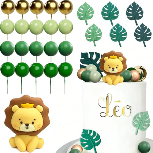QingWing 27 Stück Tortendeko Dschungel DIY Jungle Cake Decoration | Mit 6 Monstera Blättern, Waldtiere Kuchen Deko für Safari Tier Thema Dusche Kinder Geburtstag Party