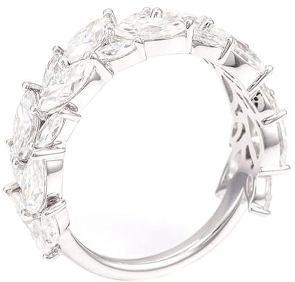 Homxi Wedding Band Rings for Women 9K White Gold, Leaf with Moissanite, Eternity Band Silver Size P 1/2