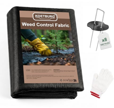 KOETBURG Unkrautvlies Extra Stark 1x10m – Engmaschiges Gartenvlies Wasserdurchlässig & Reißfest – Bodengewebe für Hochbeet, Garten & Einfahrt – Inkl. 8 Erdanker & Handschuhe