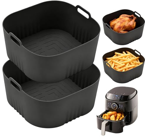Xyvor 2 Pièces Plat Silicone Air Fryer | Réutilisable Moule En Silicone Pour Air Fryer, Airfryer Moule Silicone, Pour Philips HD9200, HD9252, HD9255 (Noir, 4.2L)