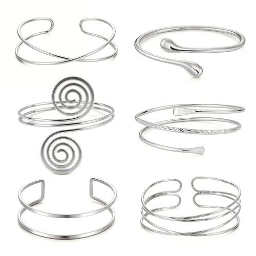 Tutukyle 6 Stück Oberarmreif Set Damen, Minimalistisches Design Einstellbar Armreif Oberarm, Offenes Handgelenk Spiralarmband Für Hochzeiten Und Partys, Zarter Geschenk für Mädchen