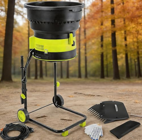 Naturalpowev Broyeur à Feuilles électrique Broyeur de Compost Broyeur de Branches Hachoir à Feuilles, Diamètre de L'entonnoir 54 cm, Broyeur De Compost pour Nettoyage Cour 10m-Powercord