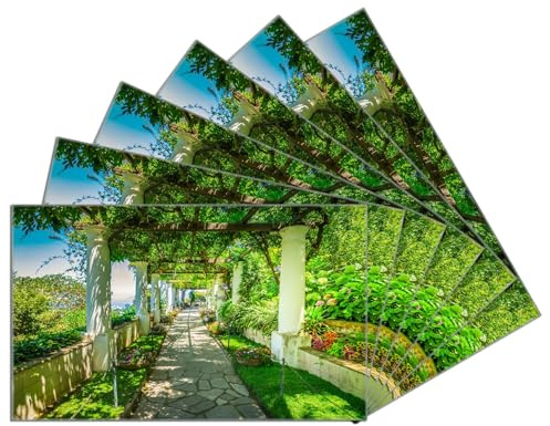 Wallario 6er Set Frühstücksbrettchen aus Glas, Glasunterlage, Glasbrettchen Blühende Pergola, Größe 14 x 23 cm, Sicherheitsglas
