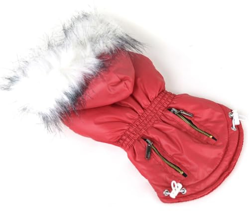 JUMPLAWN Haustierjacke Herbst Party Hundemantel für Winter, Rote Xs | Polyester, Knopfdesign, Leicht Anzuziehen, Bequem und Warm, für Hunde bei Schlechtem Wetter