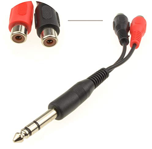 kenable 6.35mm Stereo Jack Plug to Twin RCA Phono Sockets Adapter Cable 10cm