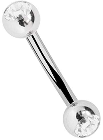 Titan Piercing Schmuck Banane in 1,2 x 10 mm mit 2 klaren Steinkugeln in 3 mm
