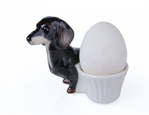 FVLFIL Dackel Geschenk Eierbecher Set Eierbecher Keramik Dackel braun Dackel schwarz 2 Stück