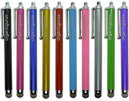 OrganicGuru® de haute qualité en microfibre Stylet Pointe 10 Stylet Stylos à mulitpacks – Stylet Capacitif Universel en métal en aluminium pour iPad 1, 2, 3, 4, iPad mini, iPhone 4, iPhone 5, Air, Google Nexus, Microsoft Surface Tablet, Samsung Galaxy S2, S3, S4, mini, Note, téléphones portables, HTC, LG, Nokia, Tablet PC, Asus Transformer, Advent, Blackberry Playbook, smartphones Android et tous les autres appareils à écrans capacitifs – Stylet universel pour écran tactile – 10 couleurs