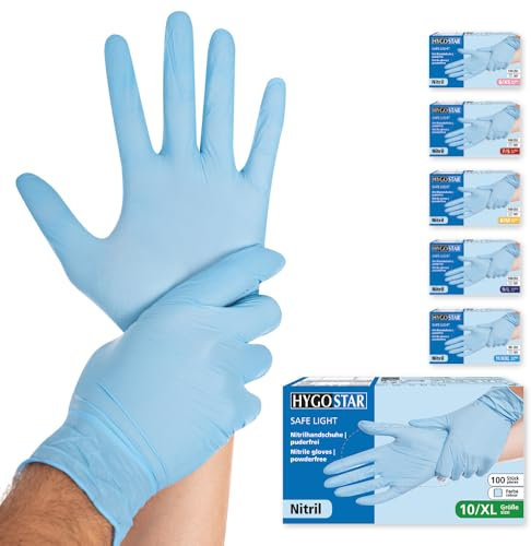 FRANZ MENSCH Hygostar Nitrilhandschuhe Safe Light | puderfrei, blau, 10/XL, 24cm, 100 Stück, Einweghandschuhe, Einmalhandschuhe, in Gr. XS, S, M, L, XL & XXL verfügbar