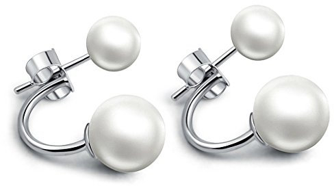 Unendlich U 925 Sterling Silber Doppel-Perlen Ohrstecker Ohrhänger Ohrring Jackets für Damen/Mädchen, verschiedene Tragevarianten