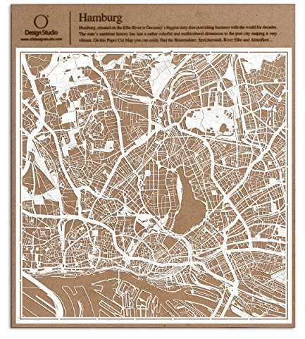 Hamburg Scherenschnitt Karte, Weiß 30x30 cm Papierkunst