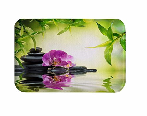 A.Monamour Badematten Badteppiche Badvorleger Yoga Meditation Zen Grün Pflanzen Orchidee Blume Felsen Steine Natur Landschaft Weiche Flanell Bad Teppich Boden Matten Für Wohnzimmer Dekorationen