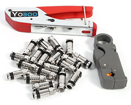 Crimpzange Koaxialkabel Abisolierwerkzeug, Kompressionszange Set mit 20 stück F Kabel Stecker Presse RG58 RG59 RG6 Kompressionswerkzeug Set für SAT Kabel