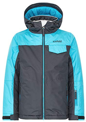icefeld Kinder Winterjacke/Skijacke mit Kapuze, anthrazit/türkis in Größe 134