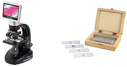 Celestron 44347 TetraView LCD Digital Microscope with Prepared Slides 25 piece box