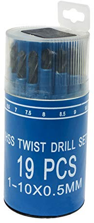 UK Drills HSS Drill Bit Set 19 Pieces Jobber 1mm to 10mm Steel Plastic Wood