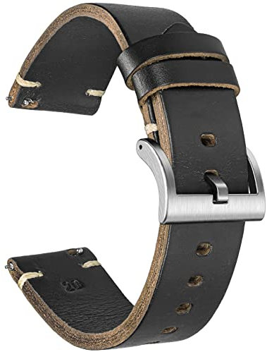 Weich Horween Leder Armband 18-22mm Schnellwechsel - Vollriemenleder mit Bürstetem Edelstahlverschluss (Passt 17-21cm Handgelenk, 4 Farben)
