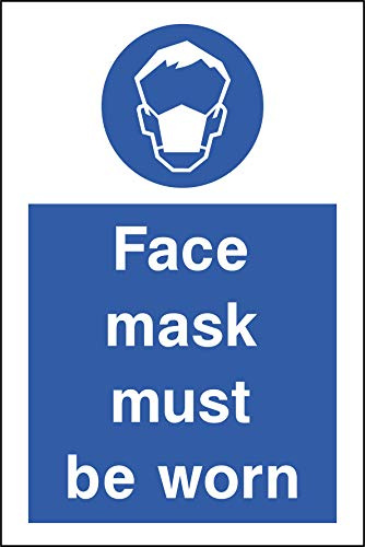 Pack of 2 x Face Mask Must be worn signs, 300x200mm rigid 3mm plastic, adhesive back. Face Covering Warning for shops
