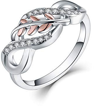 JO WISDOM Bague Infinity Feuille Argent 925/1000 Femme avec AAA Zirconium avec plaqué couleur 2 tons, plaqué or rose et or blanc
